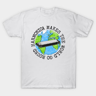 Harmonica Makes The World Go Round, Hamonicist Earth Day T-Shirt